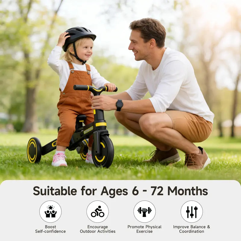 9-in-1 Toddler Tricycle | Anti-Tip Chassis + Easy Folding | Shock-Absorbing PU Wheels