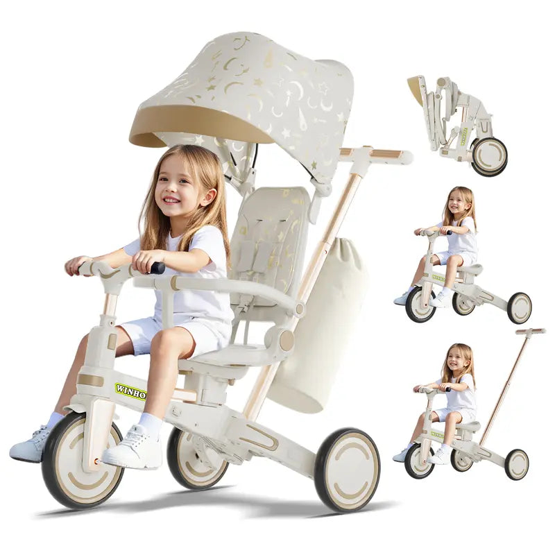9-in-1 Toddler Tricycle | Anti-Tip Chassis + Easy Folding | Shock-Absorbing PU Wheels